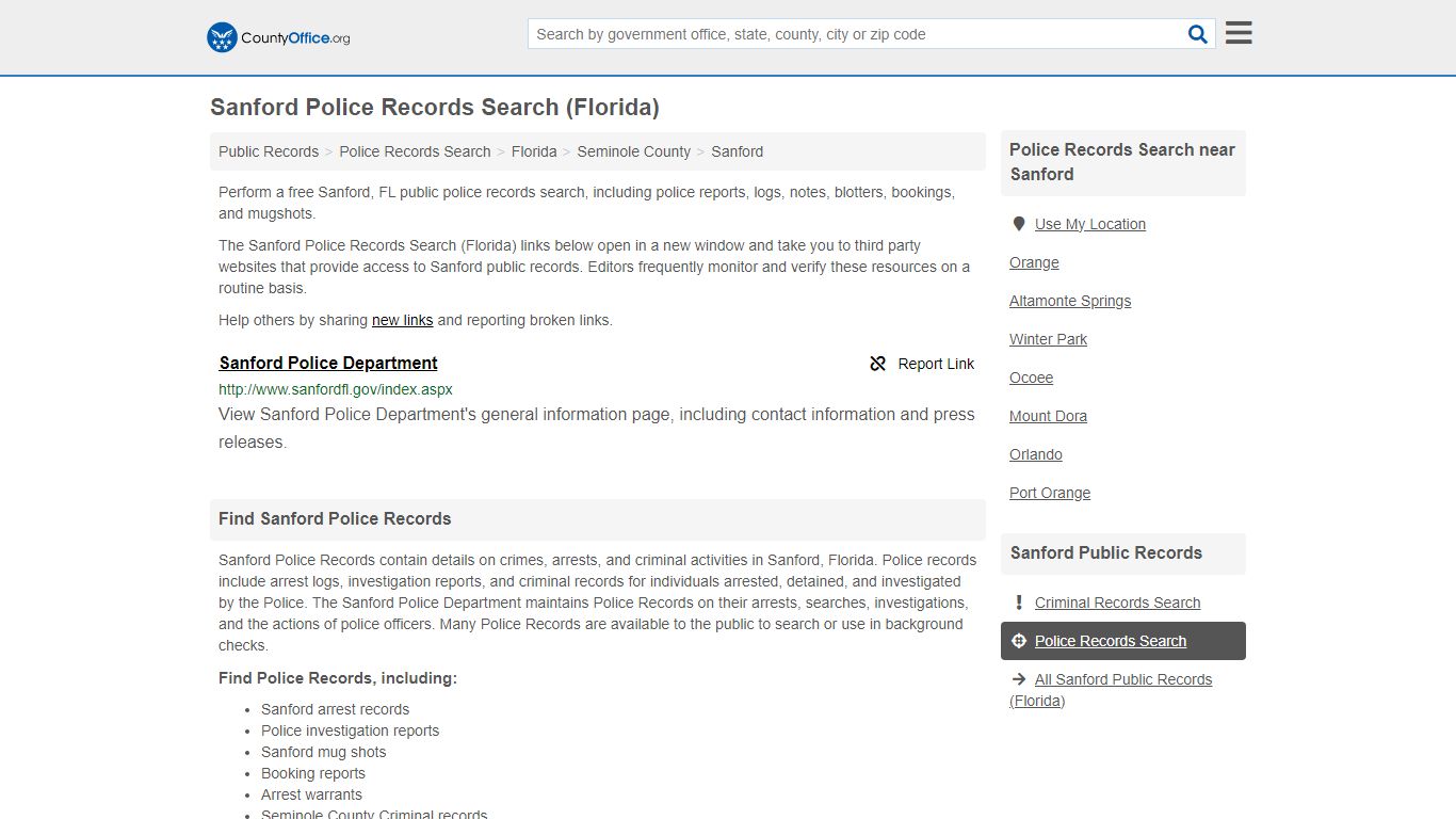 Police Records Search - Sanford, FL (Accidents & Arrest Records)